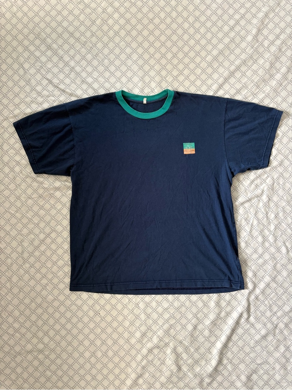 Vintage BNP Navy Short-Sleeve Ringer Tee with Teal Collar